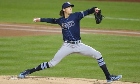 Tyler Glasnow pitching for the Rays
